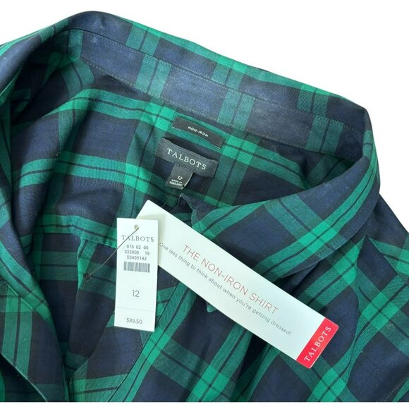 TALBOTS Non-Iron Tartan Plaid Shirt Pop Over Size 12 Diamente Buttons Tunic - Picture 2 of 6